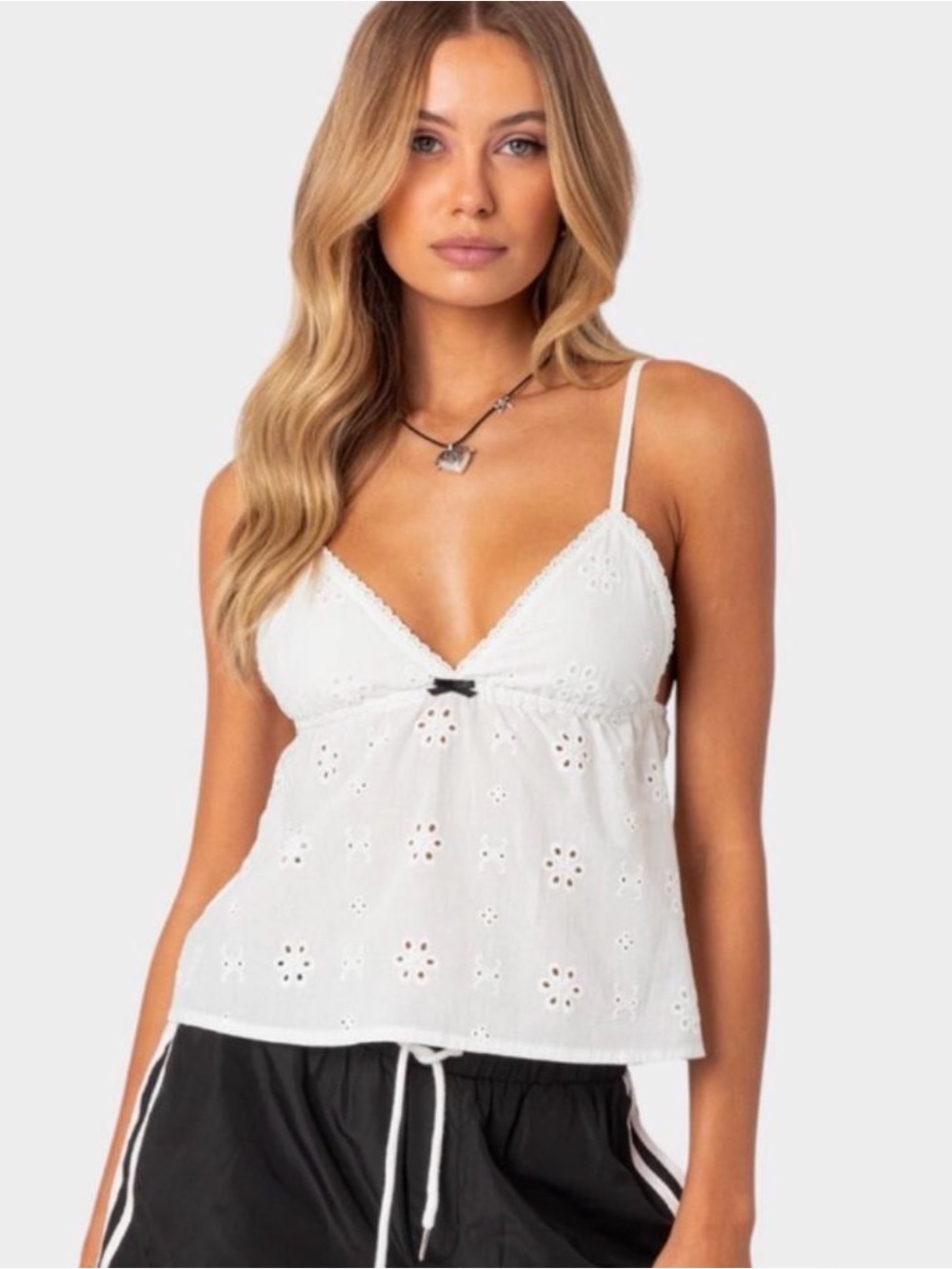 Edikted White Eyelet Lace Babydoll Cami Top Size S